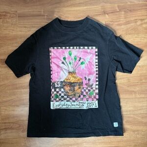 Black Graphic Tee with Pink Accents